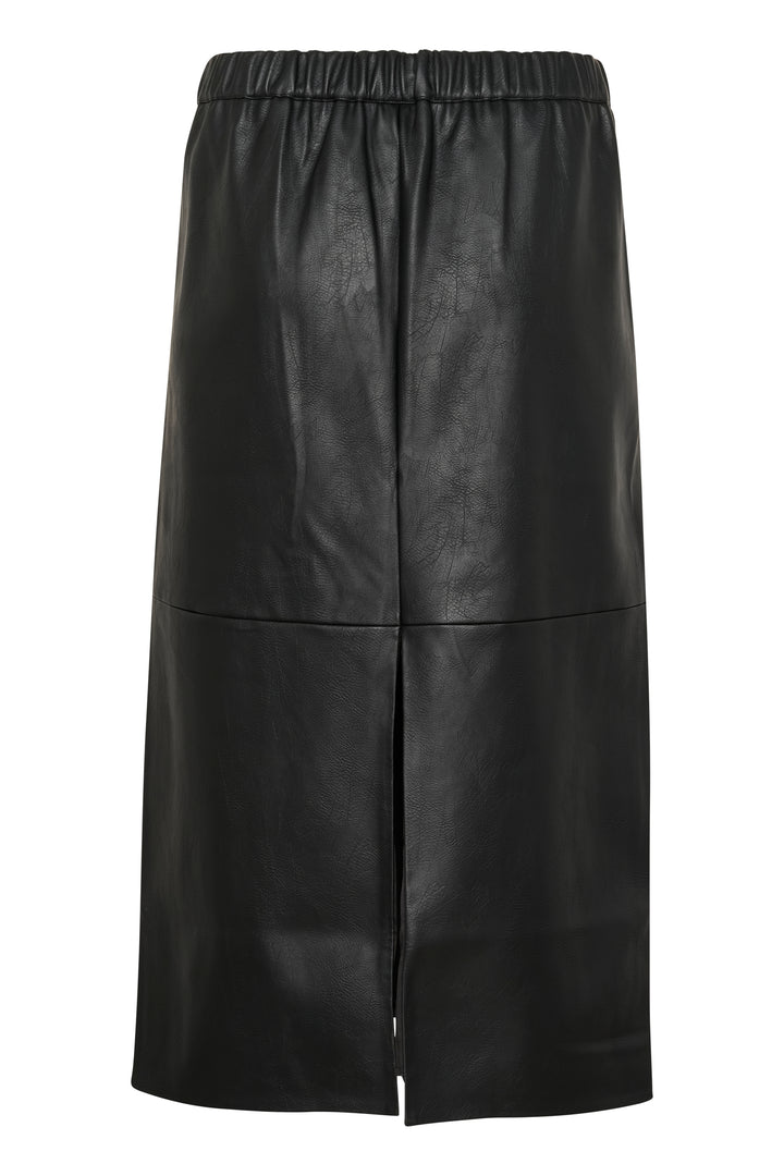 zwarte midi-rok in faux leather met split