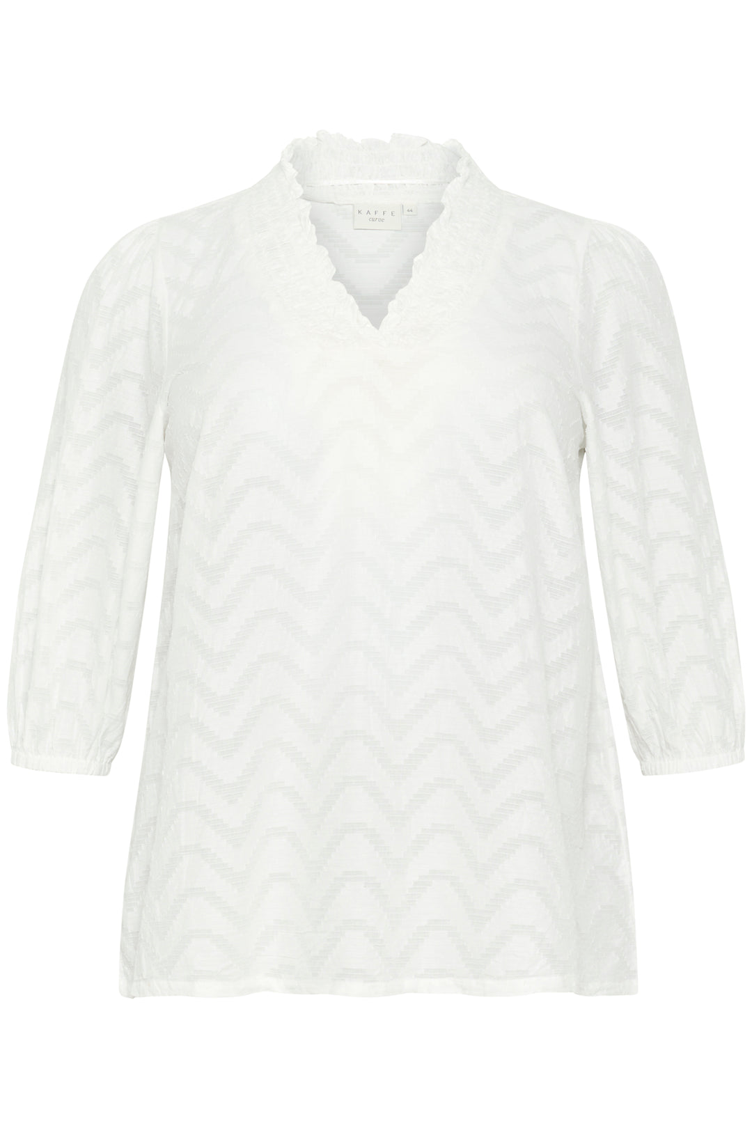 luchtige blouse met zigzagpatroon en ruches