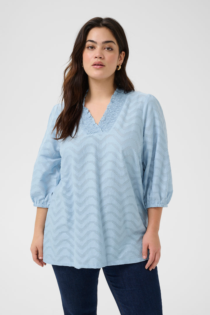 Luchtige Blouse Met Zigzagpatroon En Ruches | Grote Maten Mode bij Axent