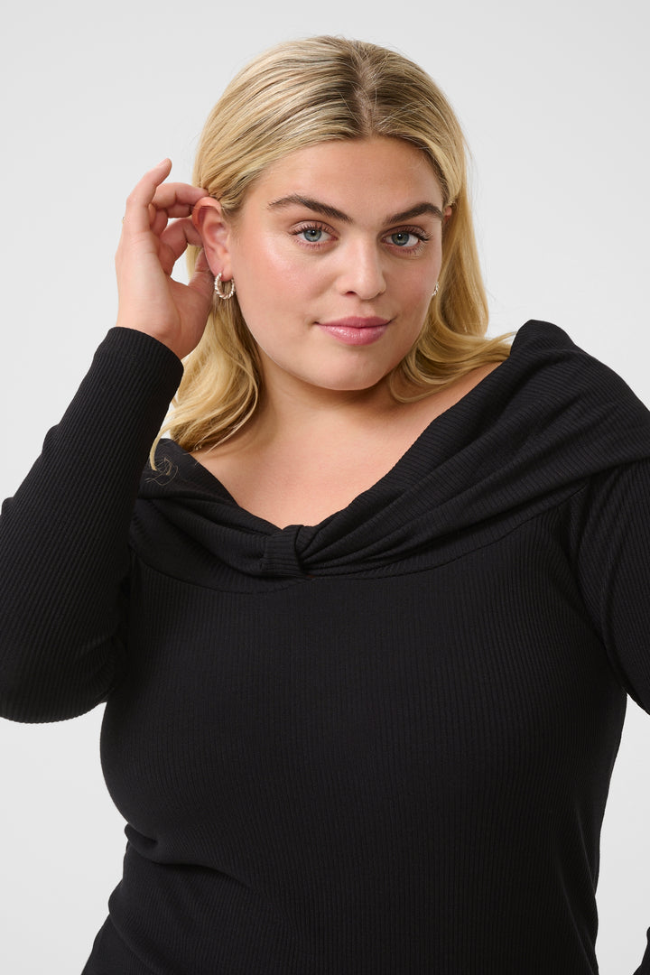 Zwarte Off-Shoulder Top Met Fijne Rib | Grote Maten Mode bij Axent