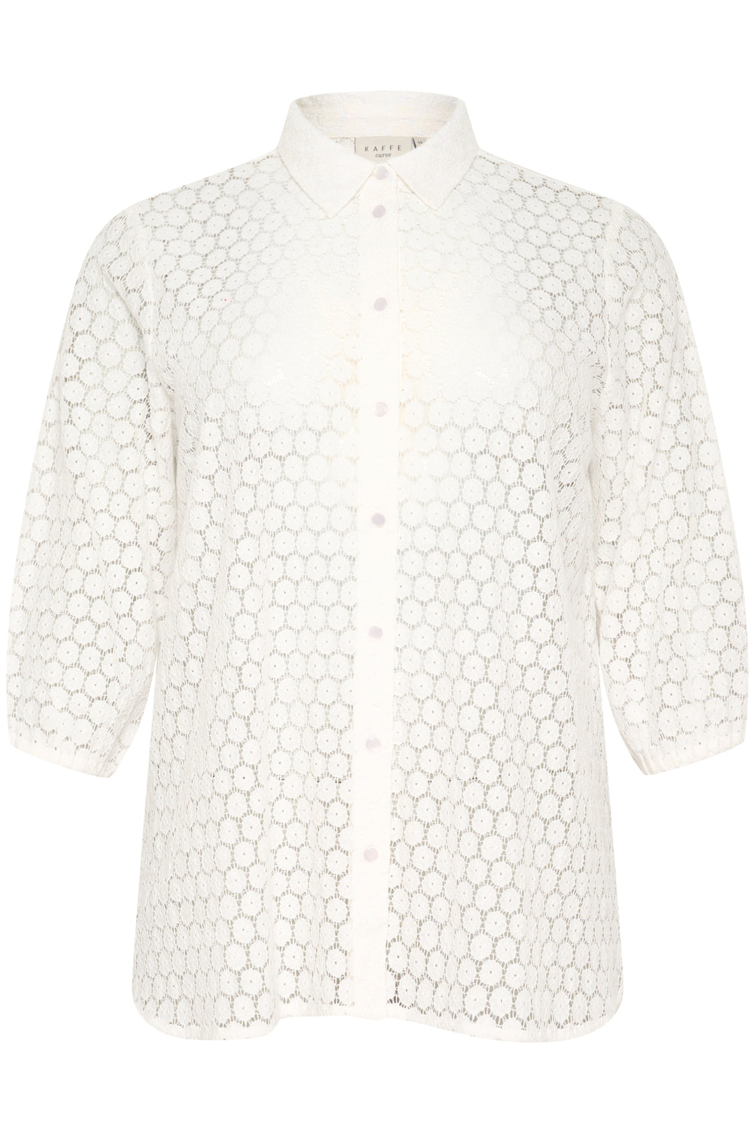 Witte Kanten Blouse Met Doorknoopsluiting En Klassieke Kraag | Grote Maten Mode bij Axent