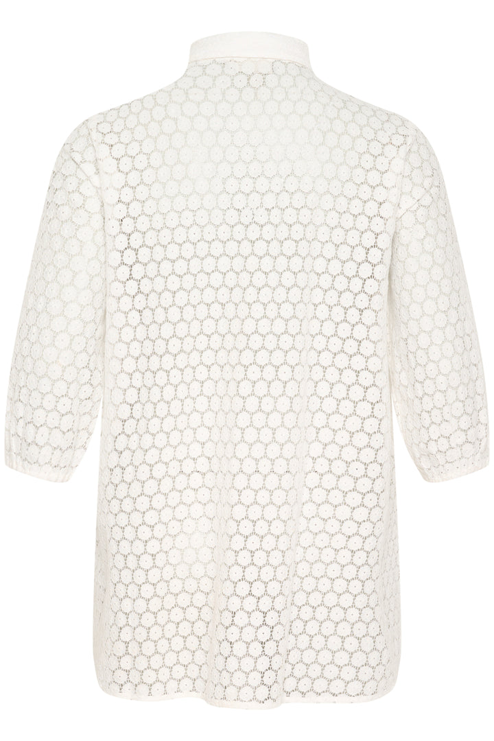 Witte Kanten Blouse Met Doorknoopsluiting En Klassieke Kraag | Grote Maten Mode bij Axent