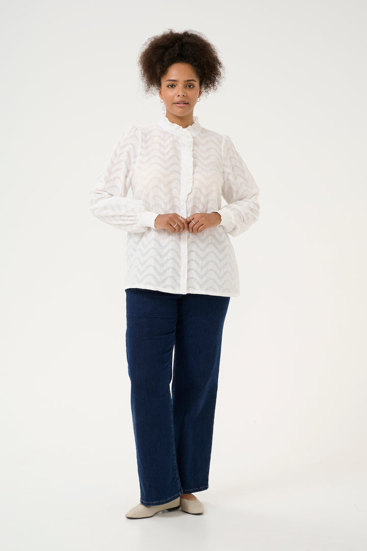 luchtige blouse met zigzagpatroon en ruches