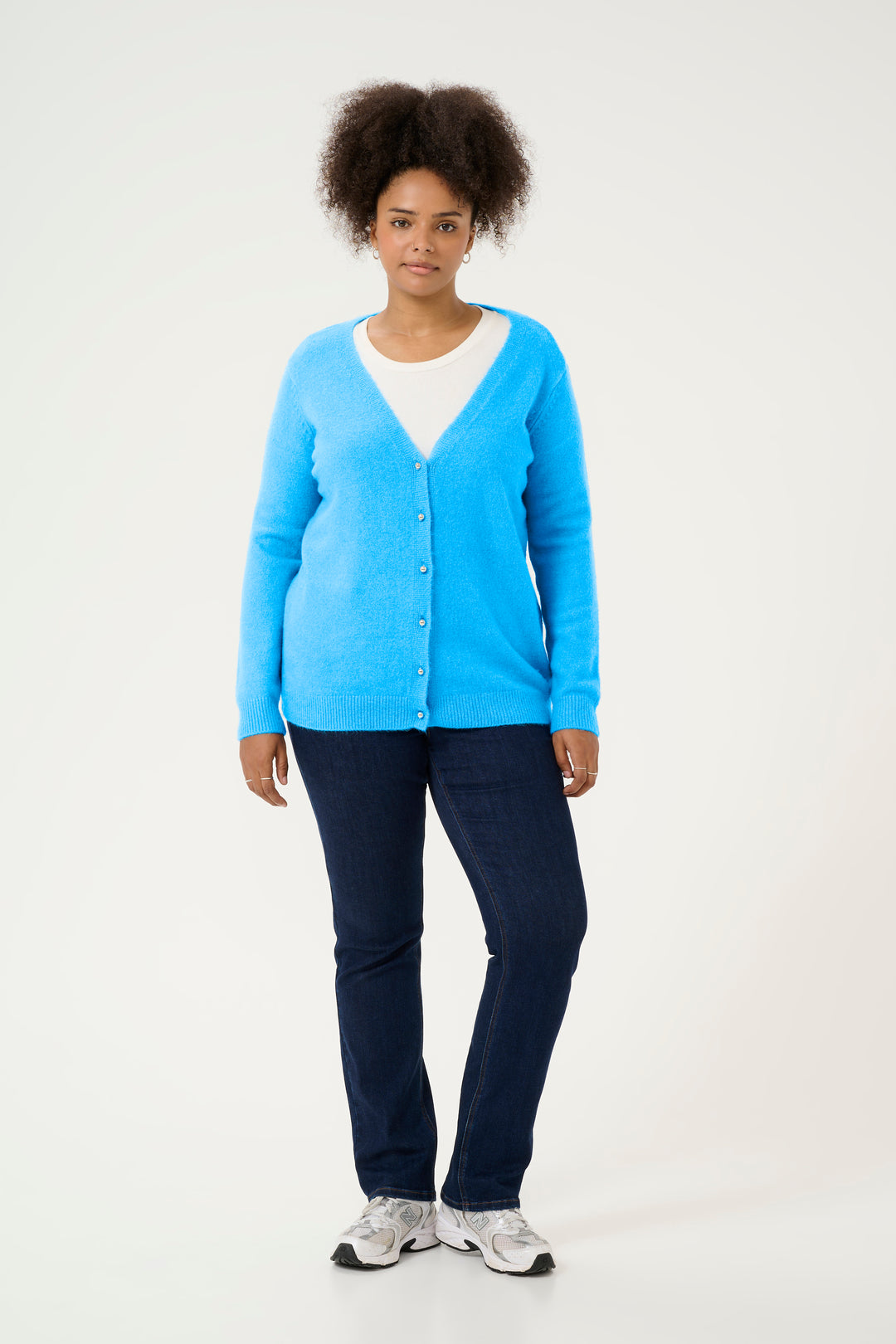 Helderblauw Vest Met Knoopsluiting En V-Hals | Grote Maten Mode bij Axent