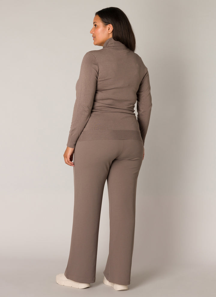 taupe wide trousers with an elastic waistband