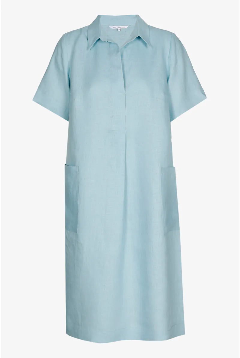 Linnen Jurk met Zakken in Lichtblauw