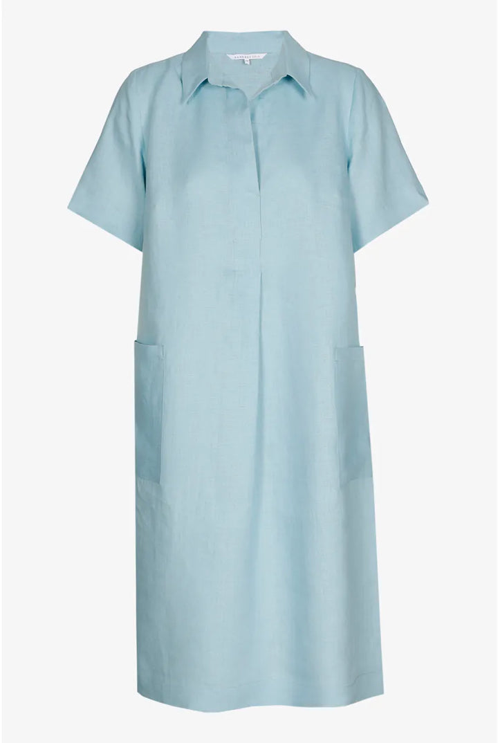 Linnen Jurk met Zakken in Lichtblauw