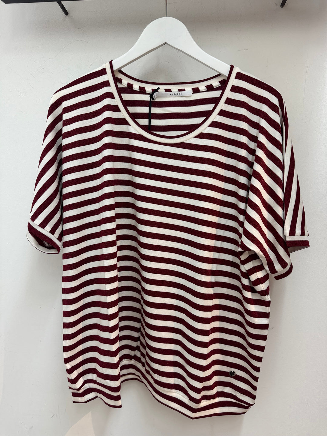 Gestreepte T-shirt Met Glansdraad In Cranberry