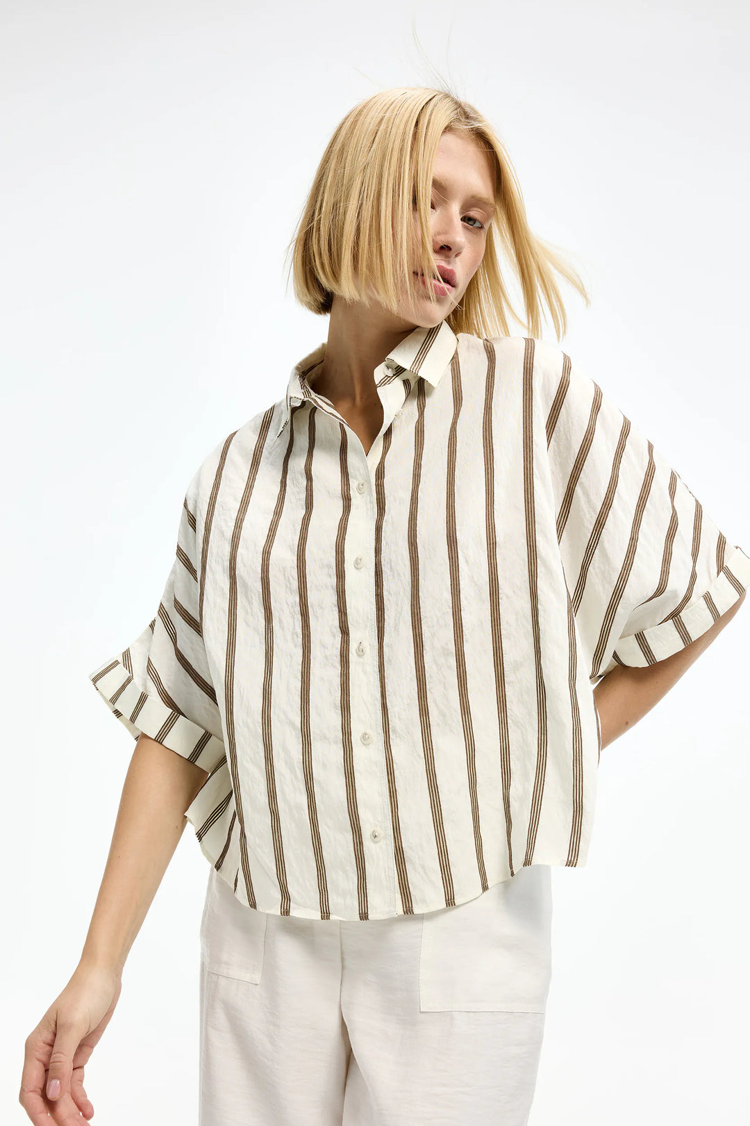 Ecru Gestreepte Blouse