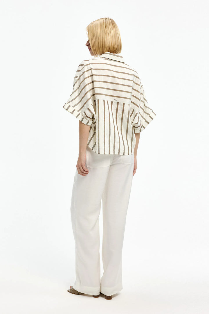 Ecru Gestreepte Blouse