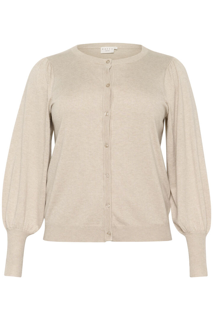 Beige Cardigan Met Pofmouwen En Knoopsluiting | Grote Maten Mode bij Axent