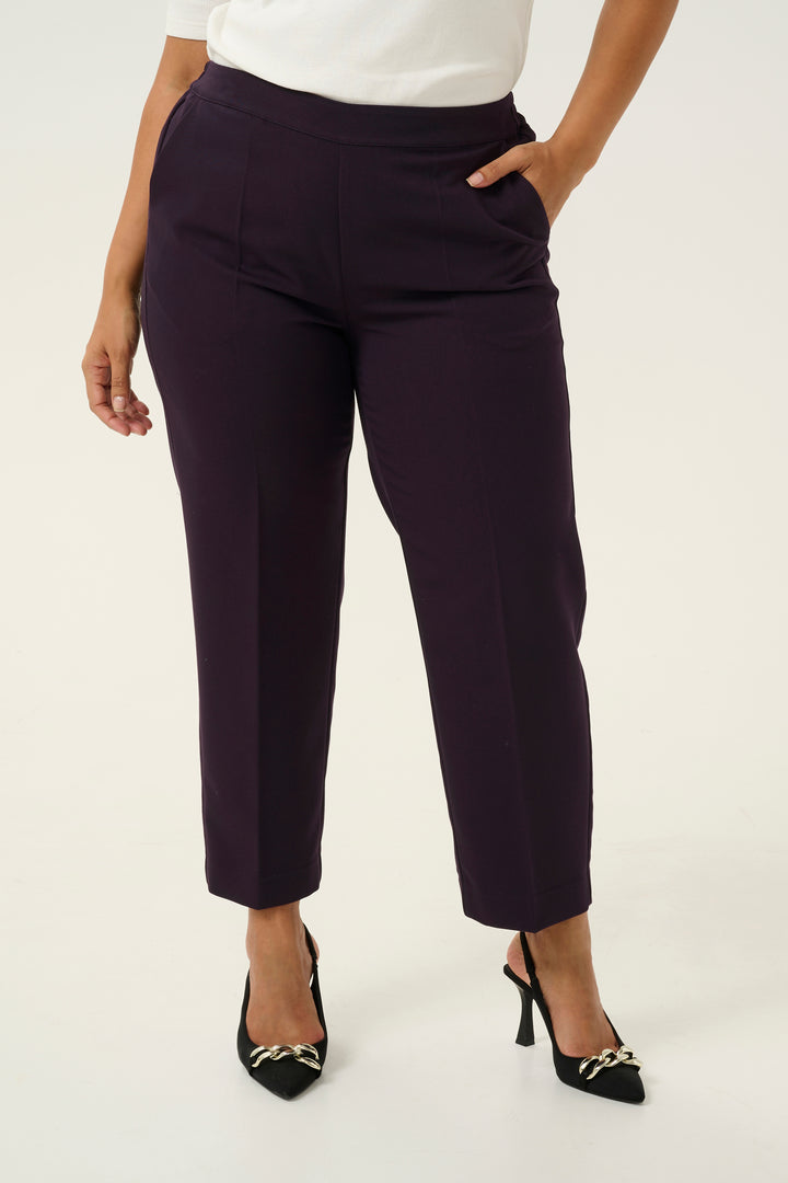 donkerpaarse cropped broek met elastische taille