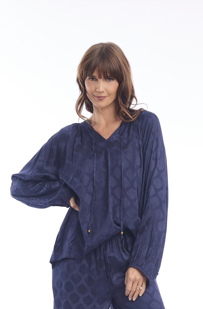 Blauwe Blouse Met Ton-sur-Ton Print