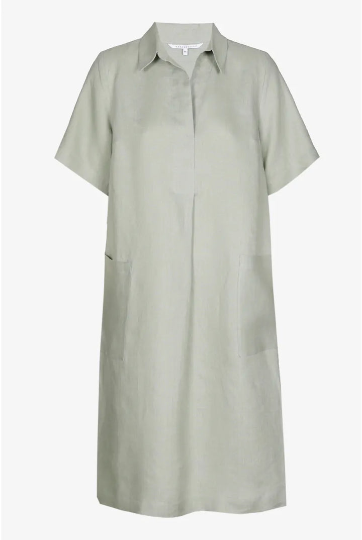 Linnen Jurk met Zakken in Lichtgroen