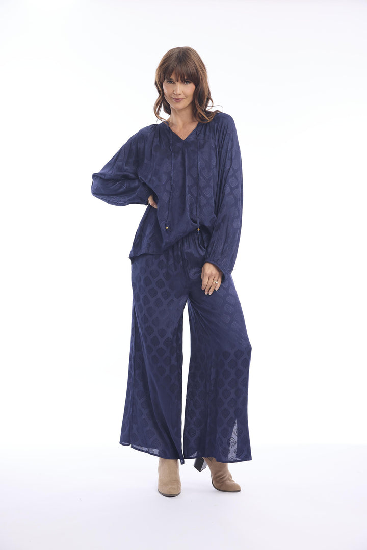 Blauwe Blouse Met Ton-sur-Ton Print