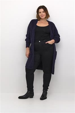 lange open cardigan in deep purple