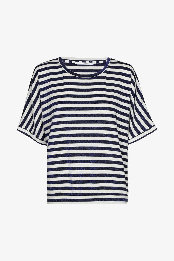 Gestreepte T-shirt Met Glansdraad In Navy