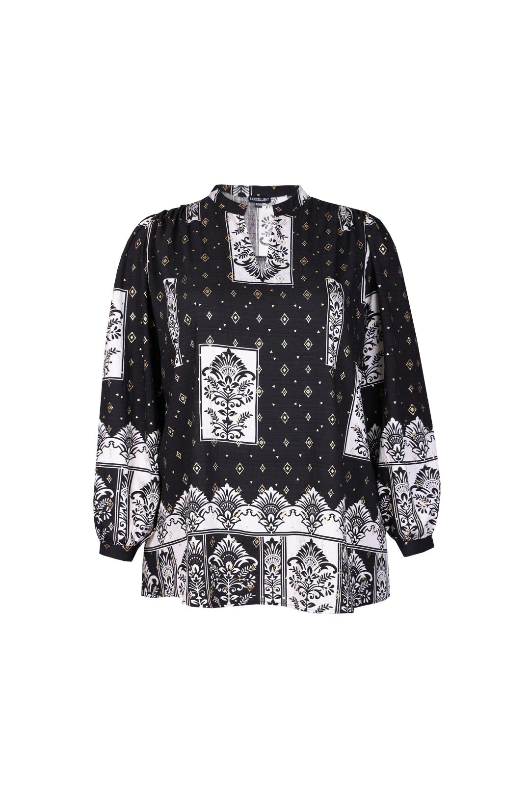 Schwarz-goldene Bluse mit Druckmuster