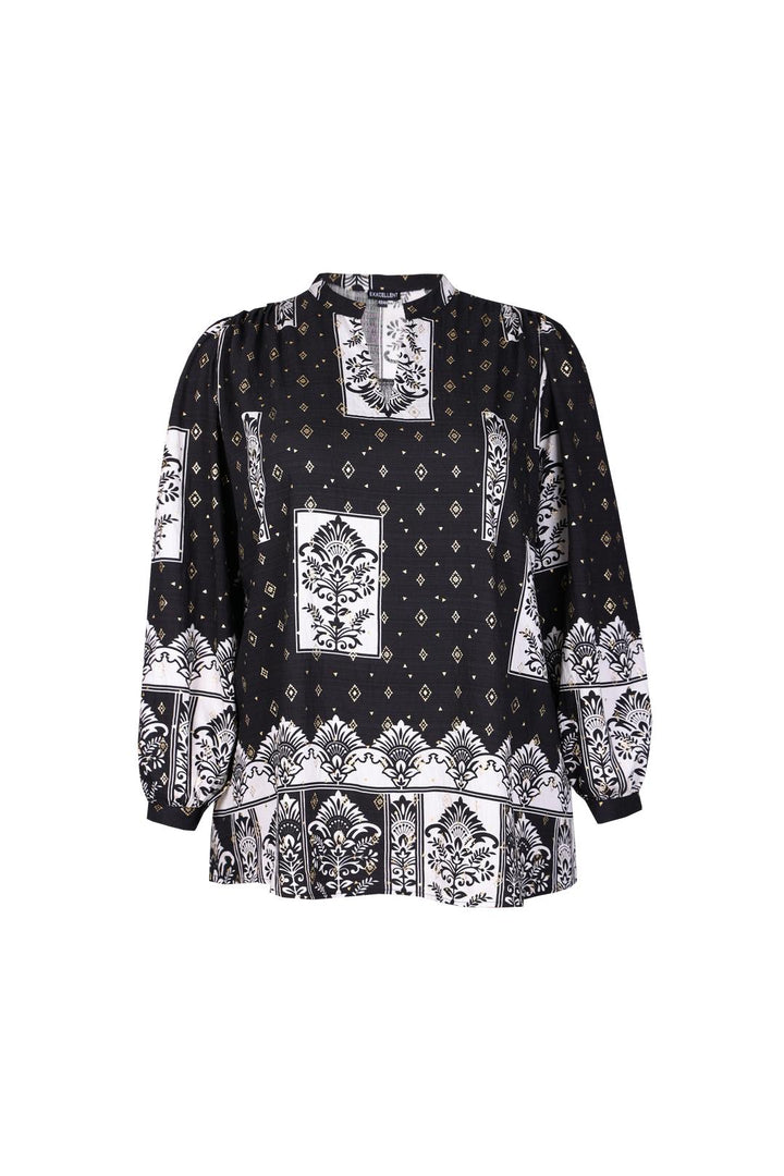 Schwarz-goldene Bluse mit Druckmuster