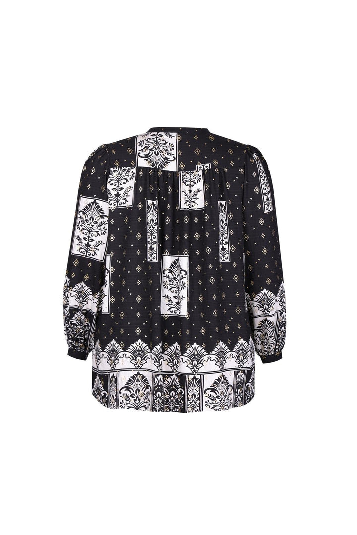 Schwarz-goldene Bluse mit Druckmuster