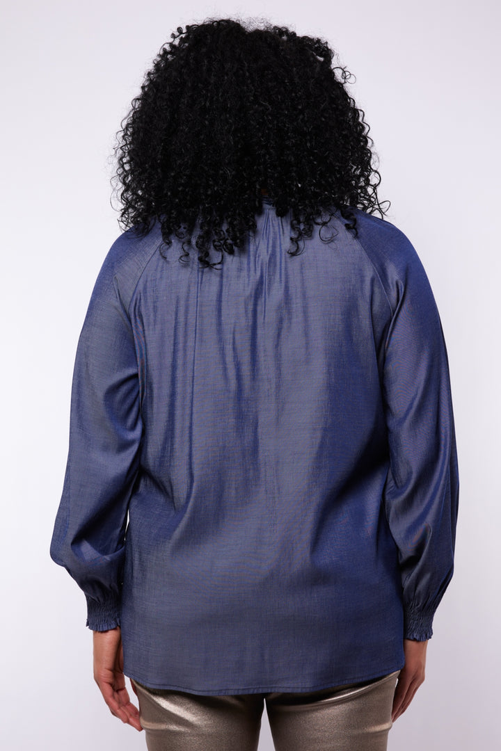 Denim Blue Blouse with Embroidery