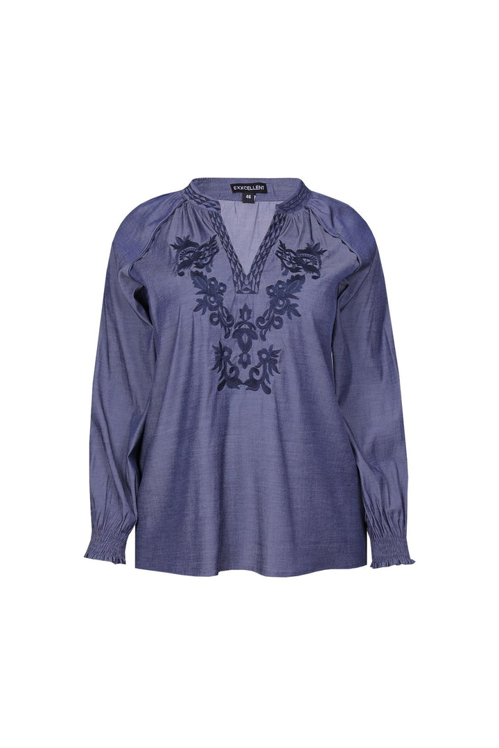 Denim Blue Blouse with Embroidery