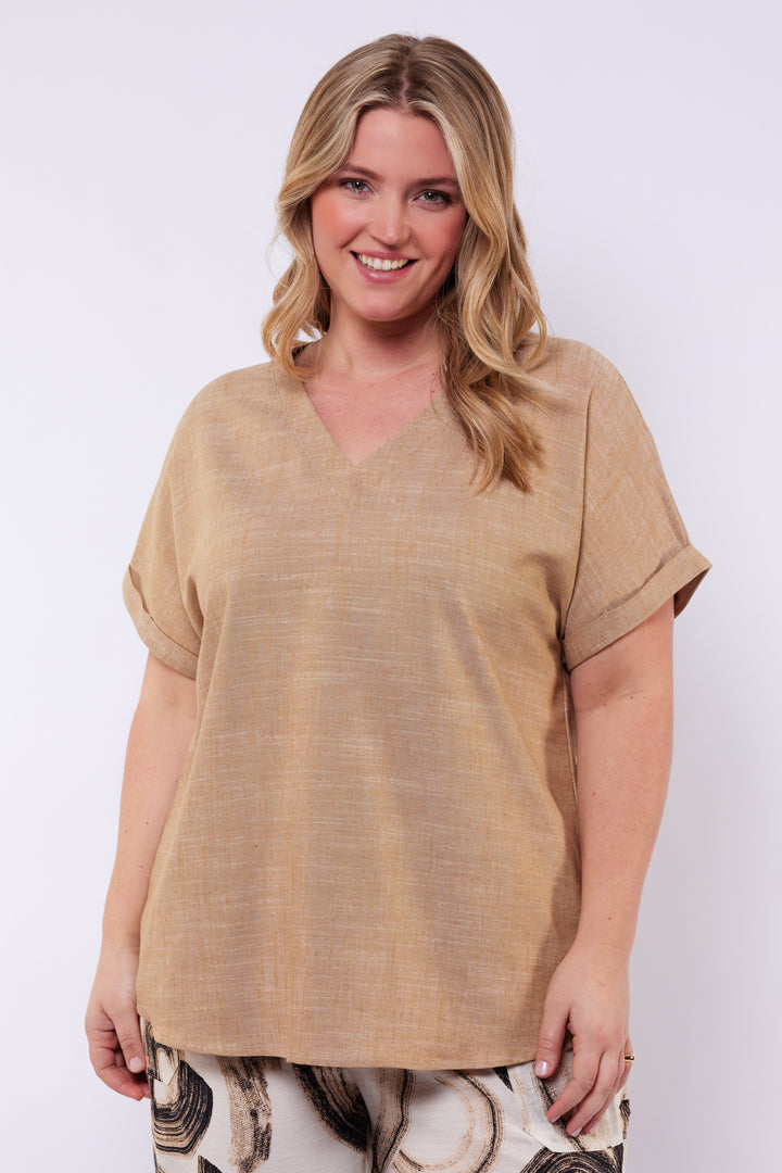 Zandkleurige Linnenlook Shirt