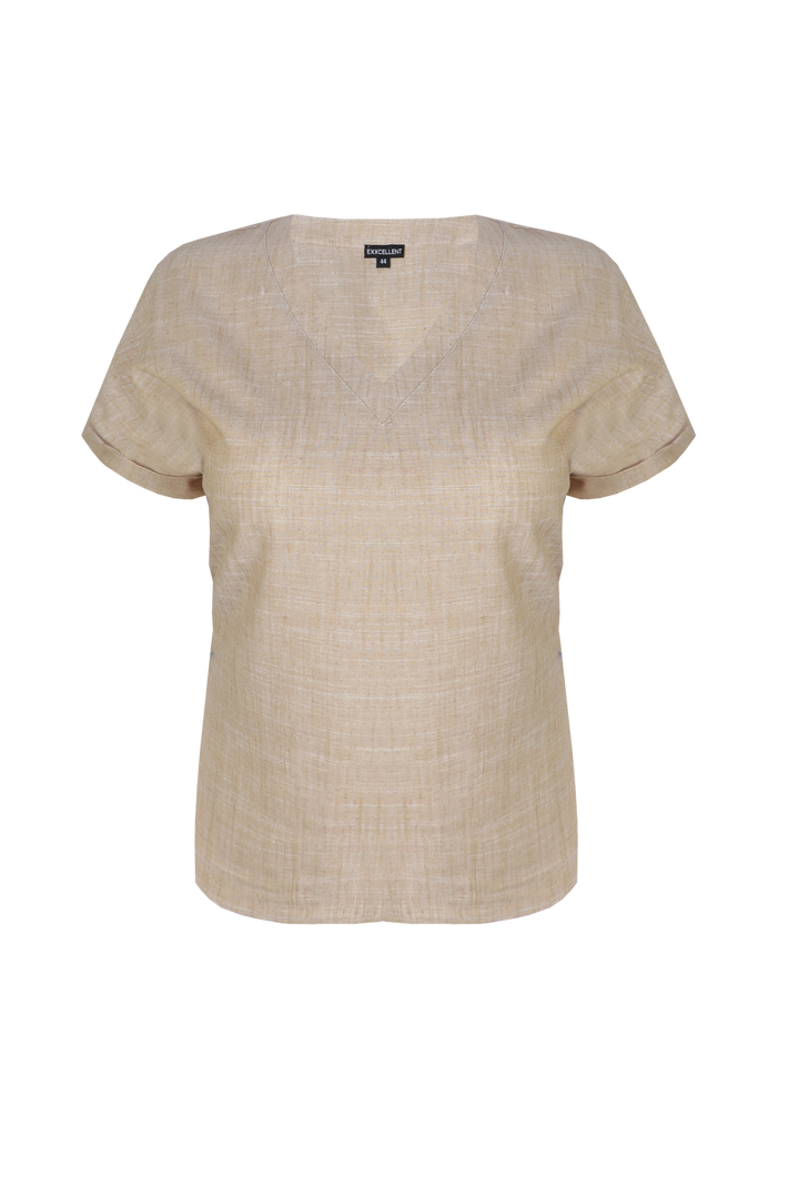 Zandkleurige Linnenlook Shirt