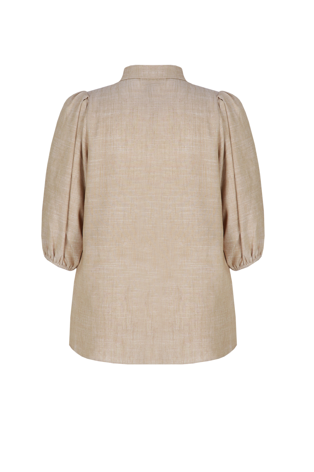 Camel Linnen Blouse Met Kraag