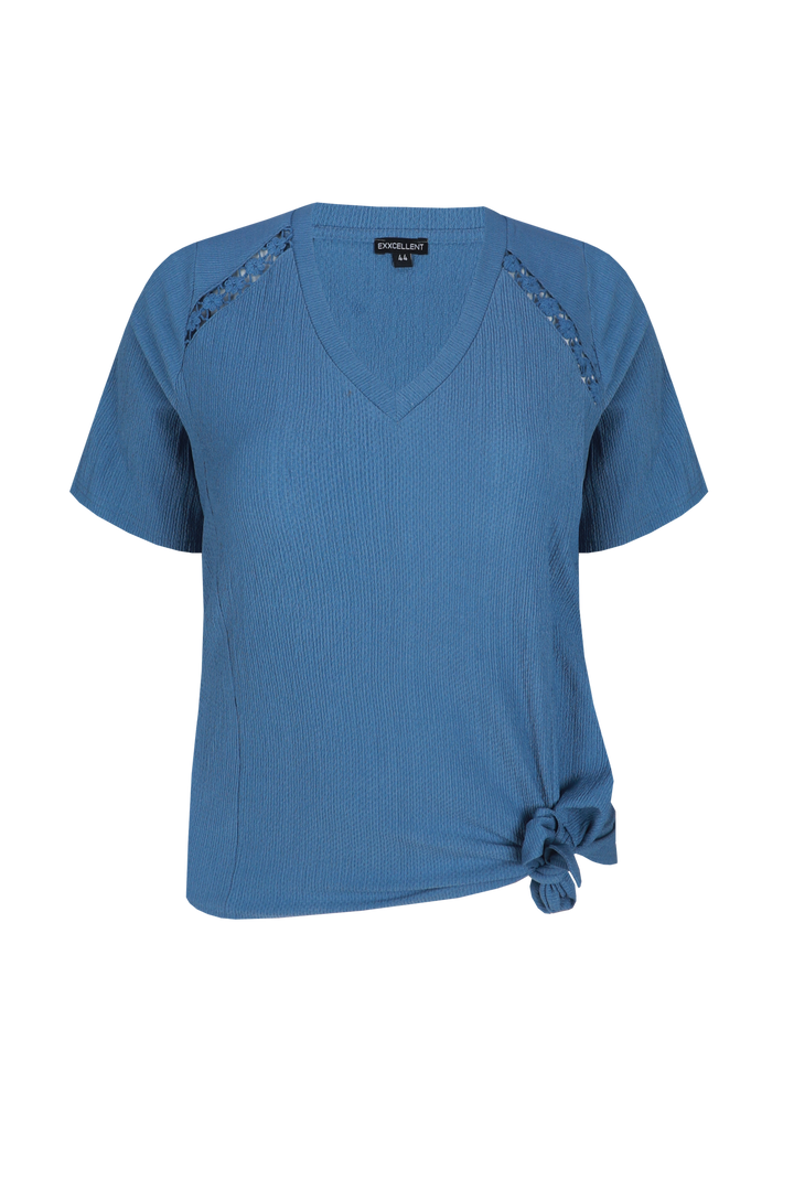 Blauwe Top Met Kantdetail