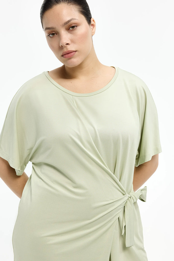 Groene Piqué T-shirt Met Strikdetail