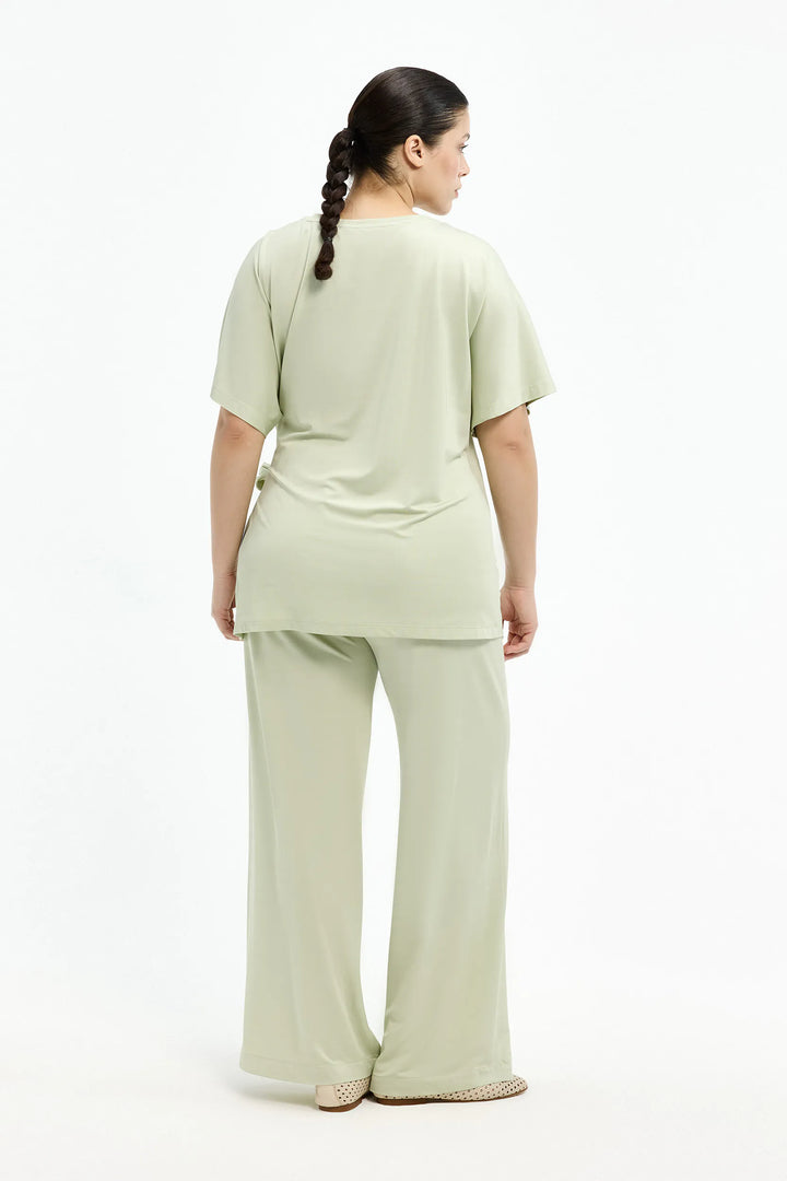 Groene Piqué T-shirt Met Strikdetail