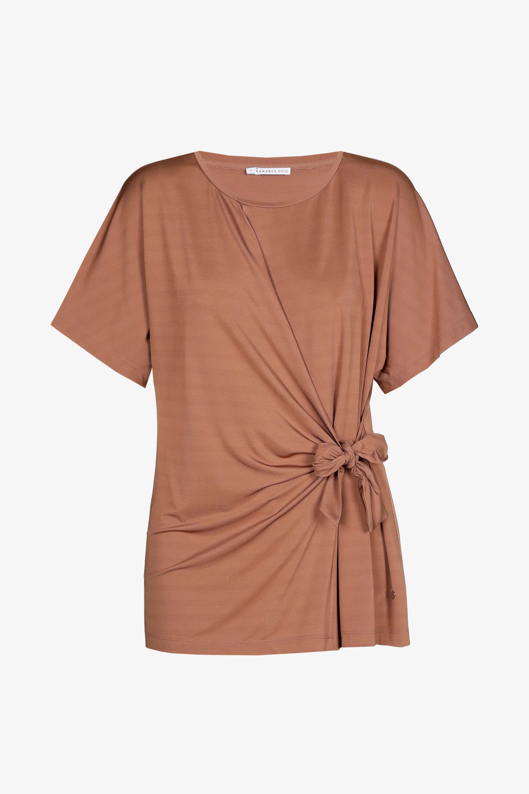 Tabaksbruine Piqué T-shirt Met Strikdetail