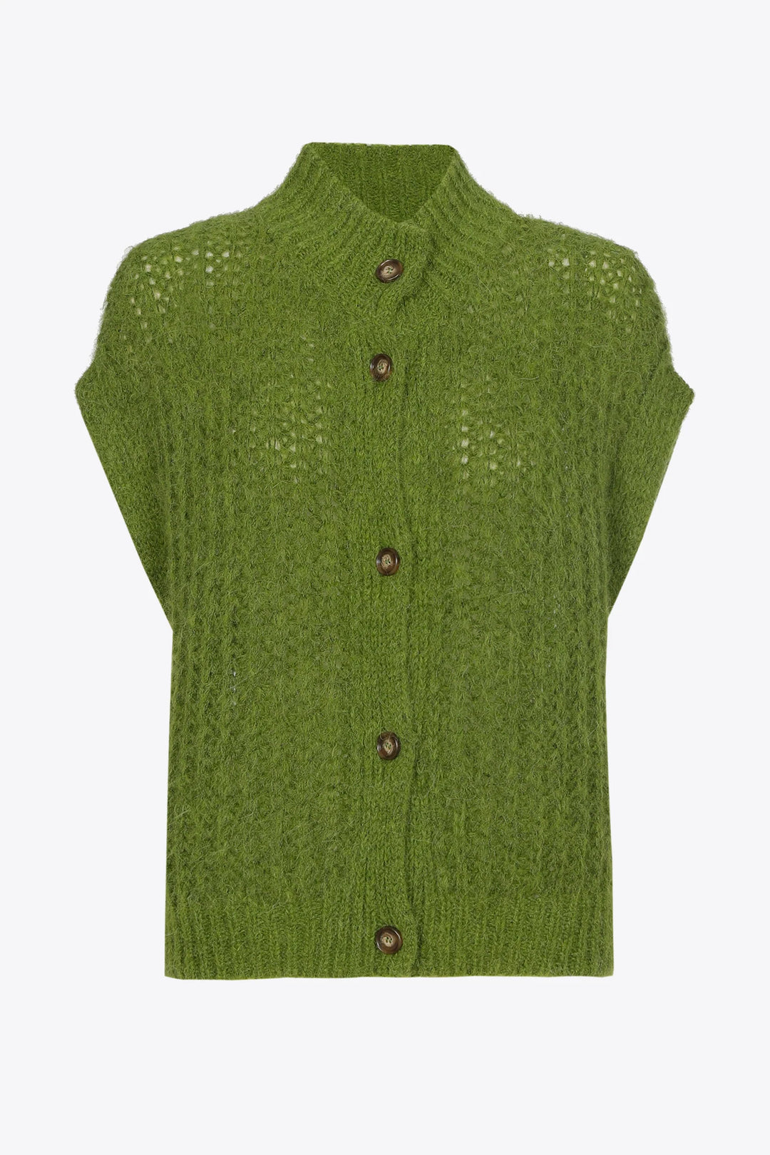 Olijfgroene Alpaca Cardigan met Opstaande Kraag