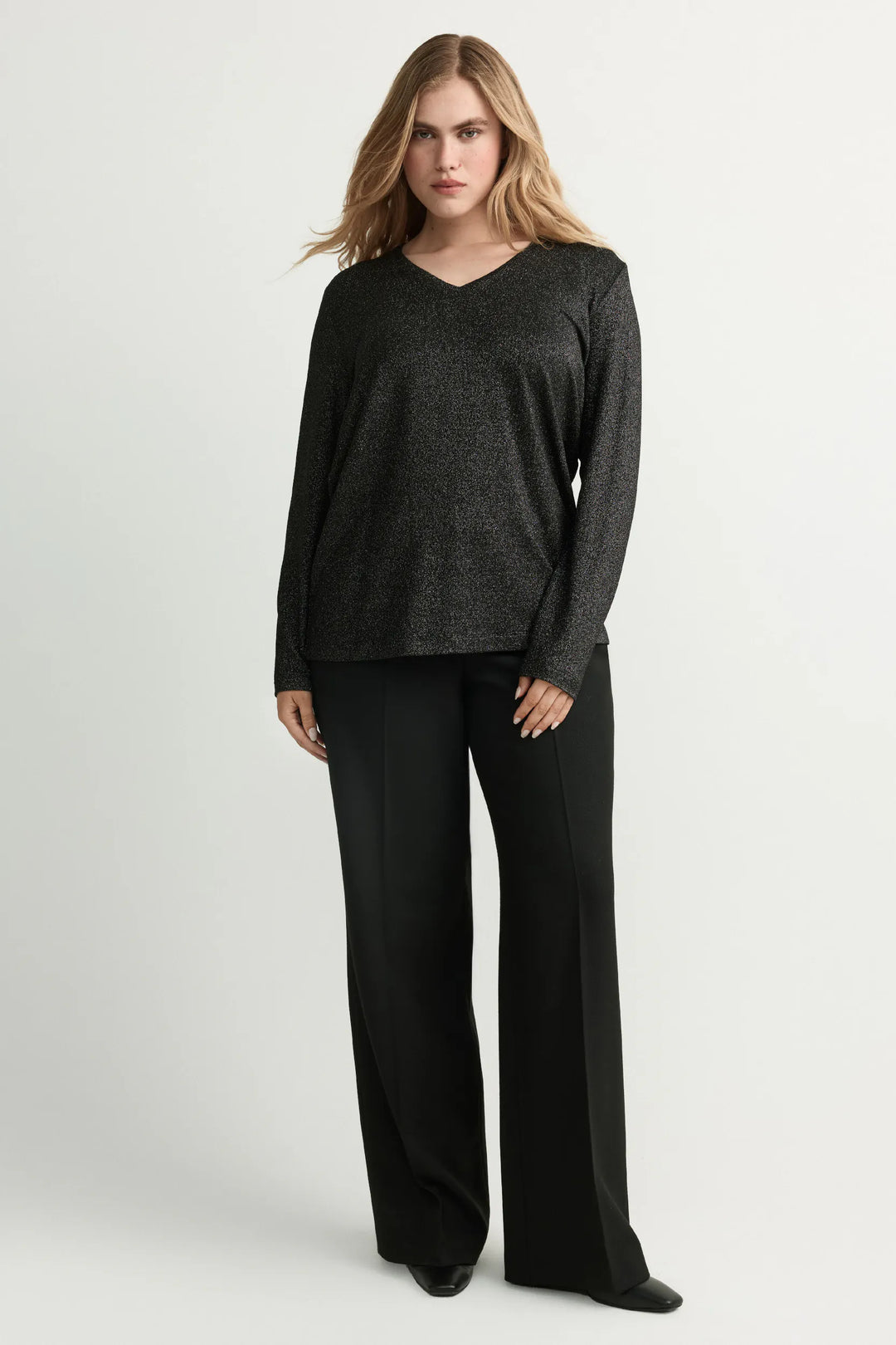 groen lurex shirt met v-hals