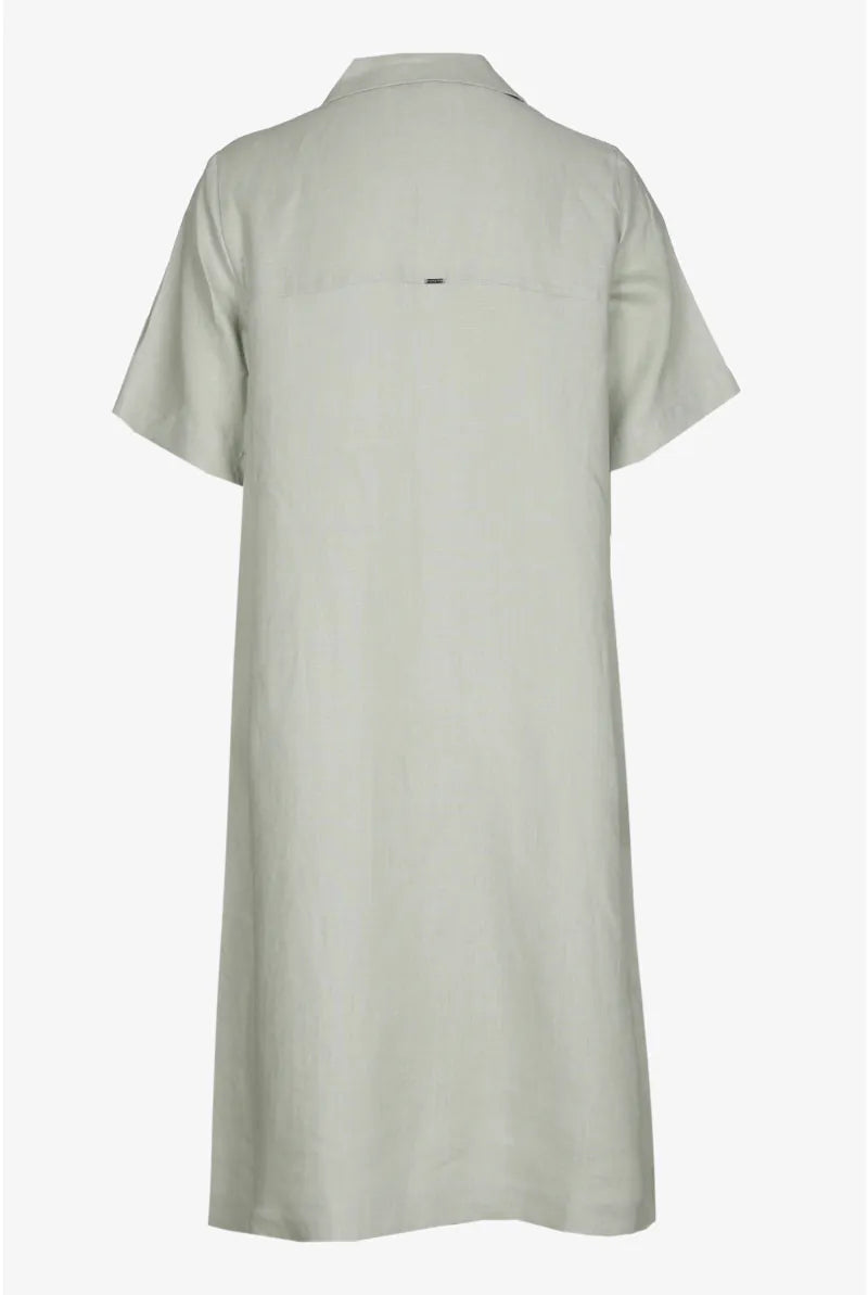 Linnen Jurk met Zakken in Lichtgroen