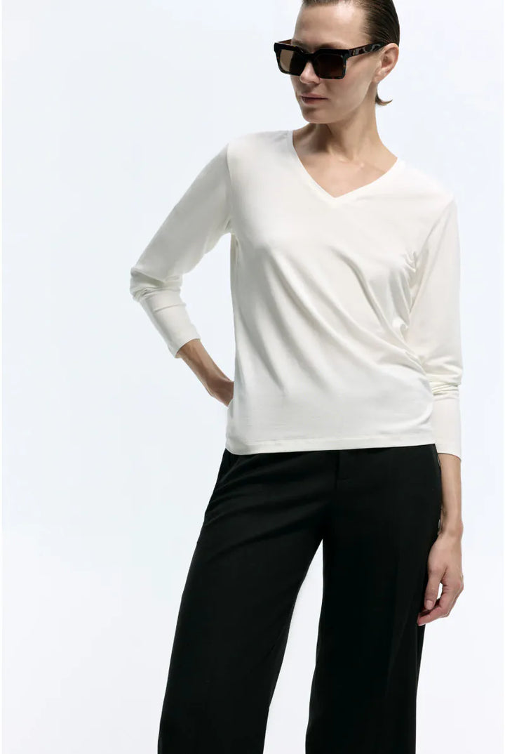 T-shirt met V-hals en Lange Mouwen