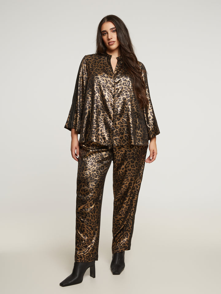 Statement-Bluse mit Leopardenmuster und metallischem Glanz