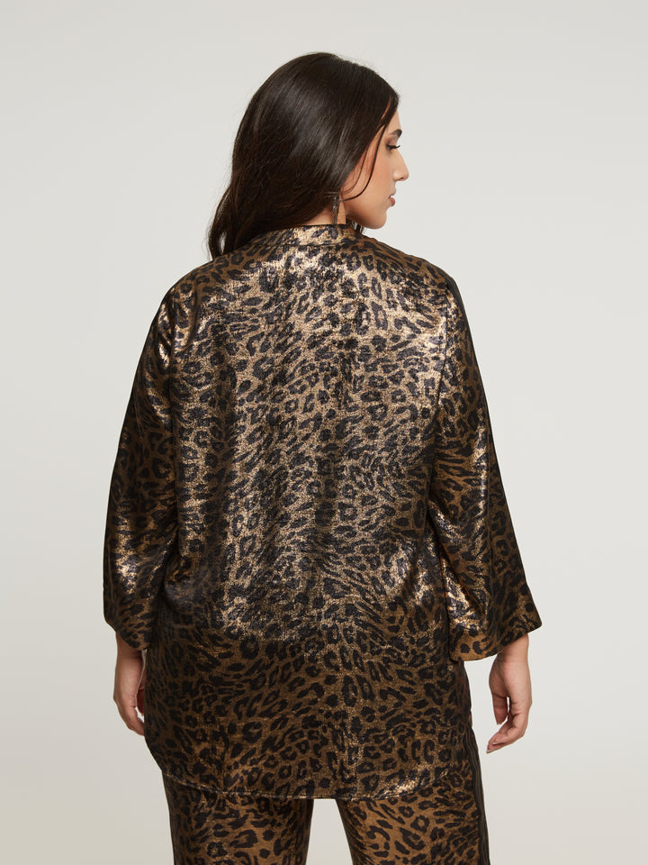 Statement-Bluse mit Leopardenmuster und metallischem Glanz