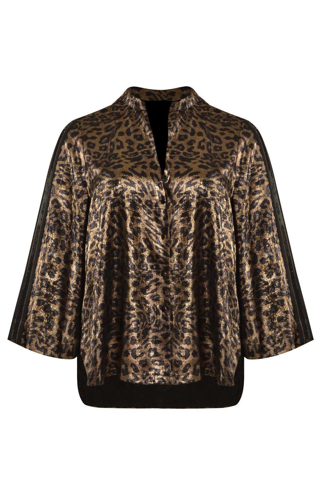 Statement-Bluse mit Leopardenmuster und metallischem Glanz