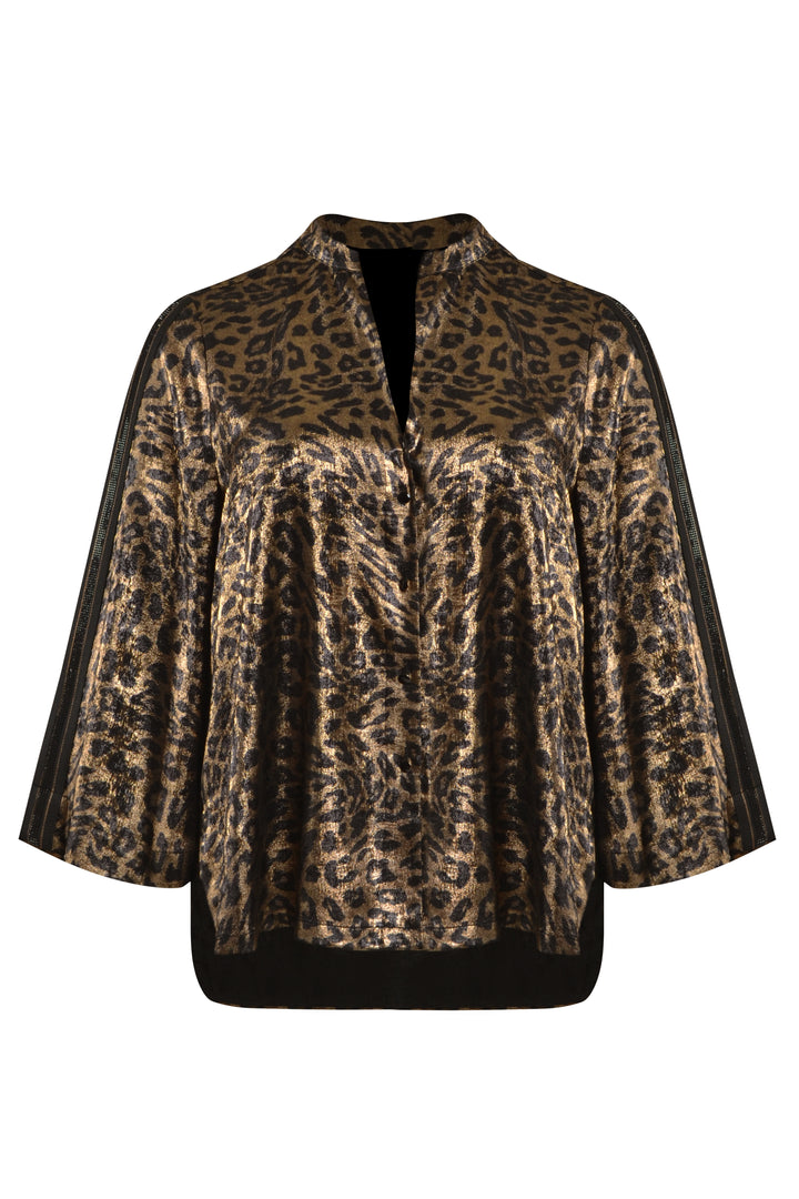 Statement-Bluse mit Leopardenmuster und metallischem Glanz