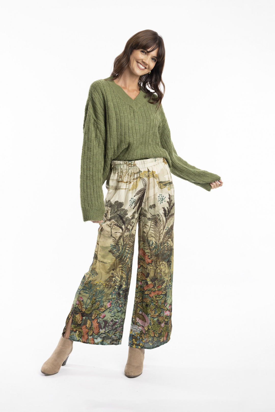 Wijde Viscose Broek Met Natuurprint