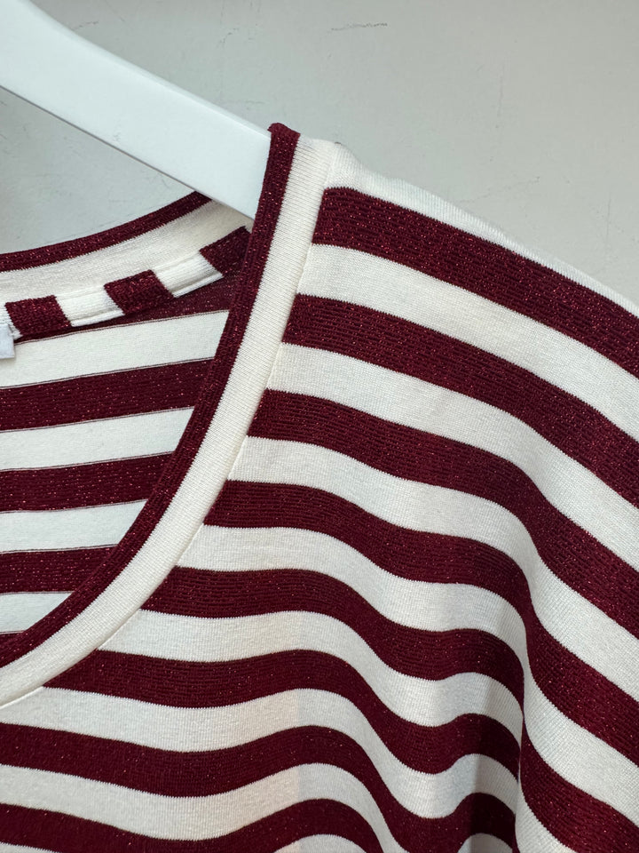 Gestreepte T-shirt Met Glansdraad In Cranberry