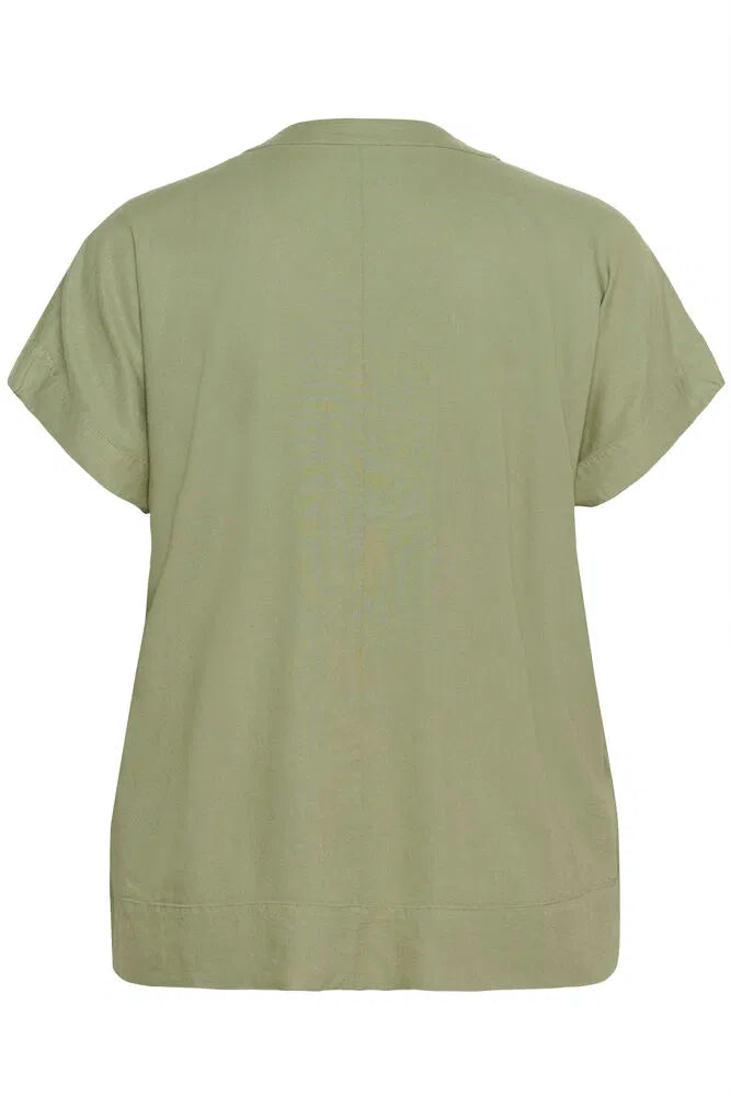 luchtige linnen viscose blouse in oil green