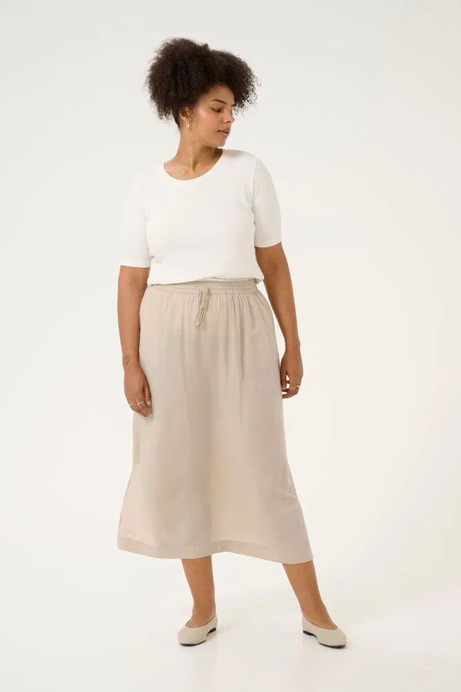 luchtige linnen viscose midi-rok met elastische taille