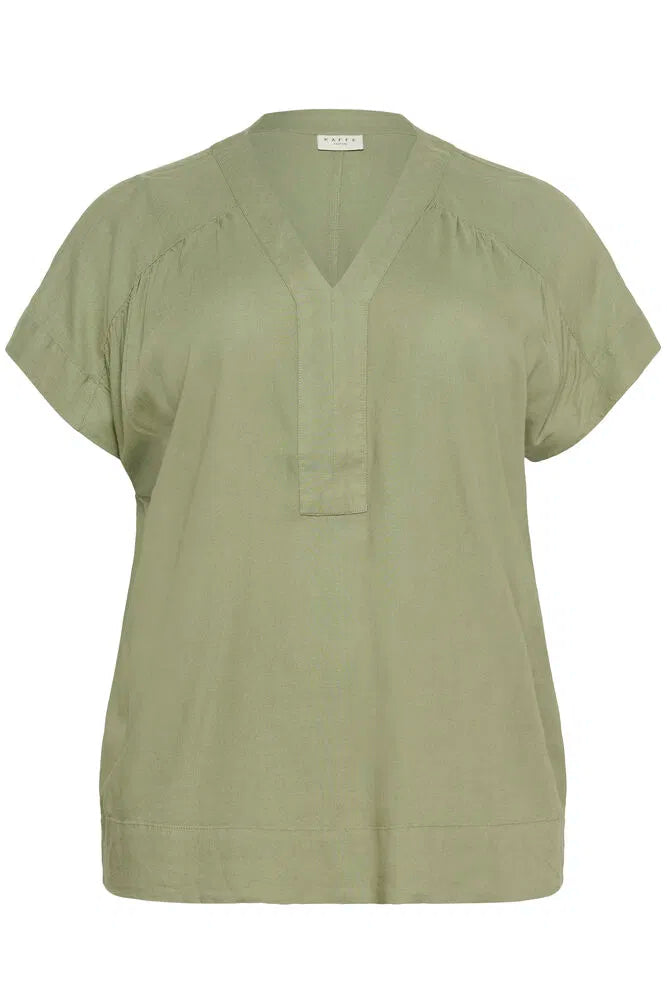 luchtige linnen viscose blouse in oil green