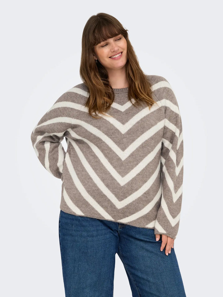 Taupe Trui Met Chevronstrepen