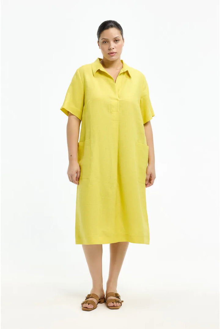 Linnen Jurk met Zakken in Citrusgeel