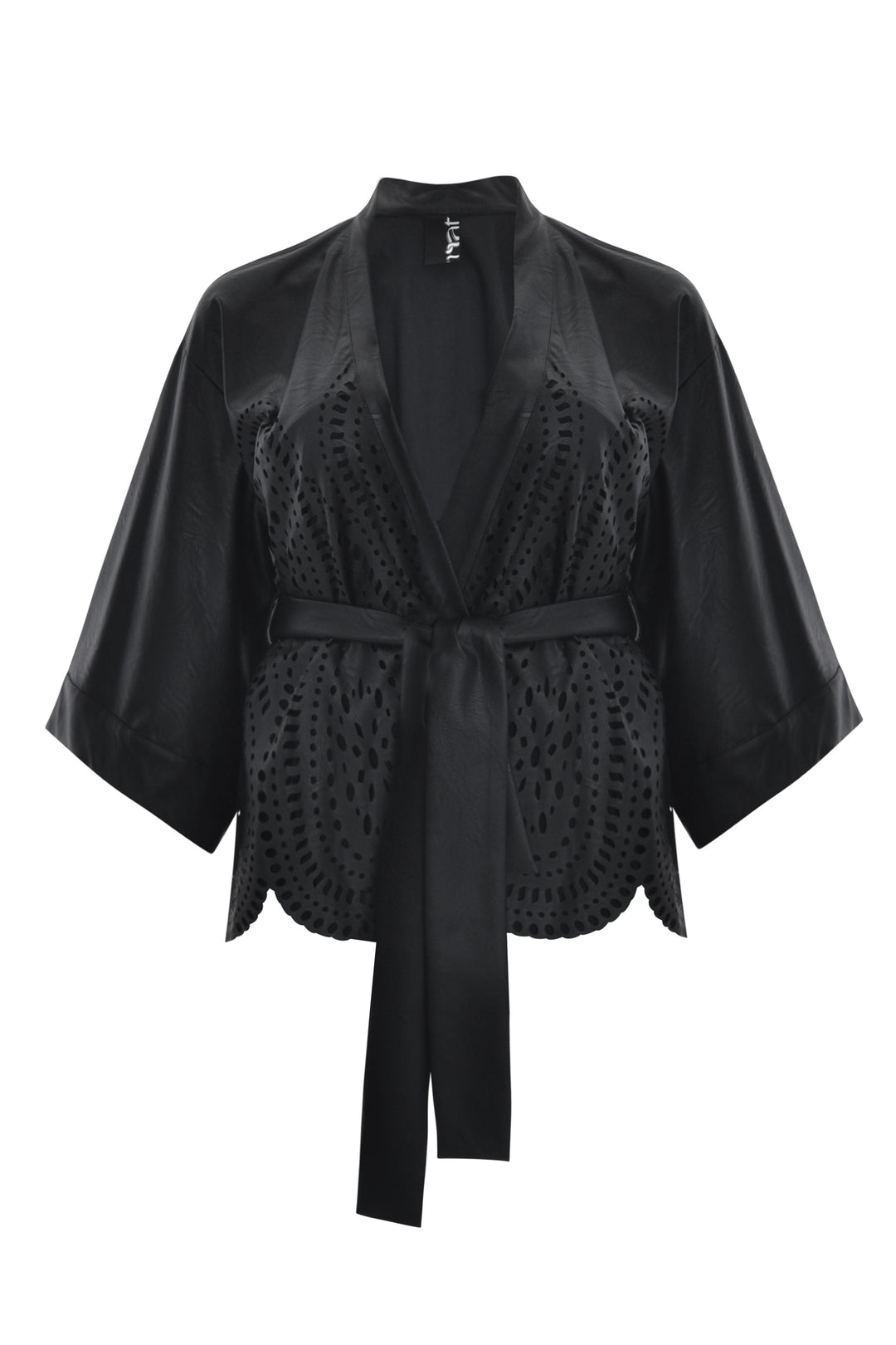 Luxurious Black Kimono in Imitation Leather Embroidery