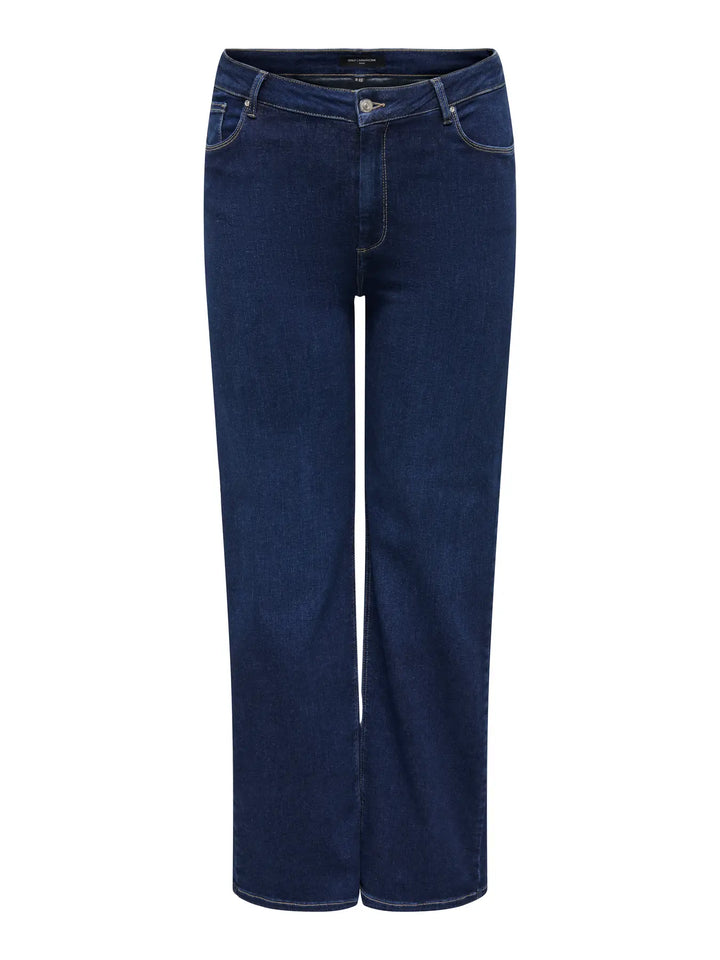 Trendy Wide-Leg Jeans In Dark Blue Denim